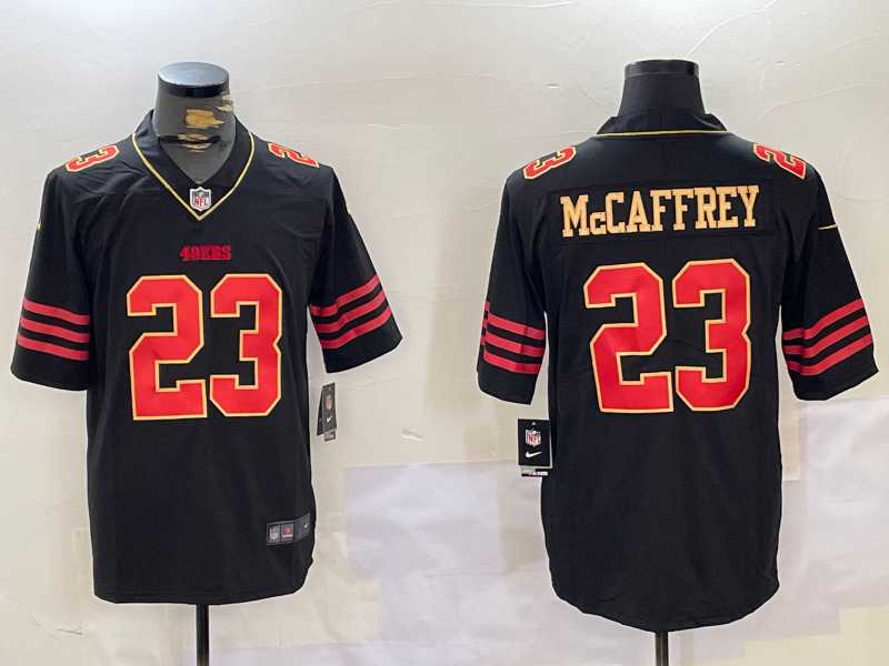 Mens San Francisco 49ers #23 Christian McCaffrey Black Golden Edition Stitched Nike Limited Jersey Dzhi